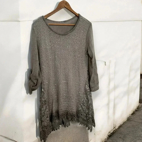 Women’s boho fairy Italian made knit  sweater flowy lace M Fairycore boho artsy - Picture 1 of 5